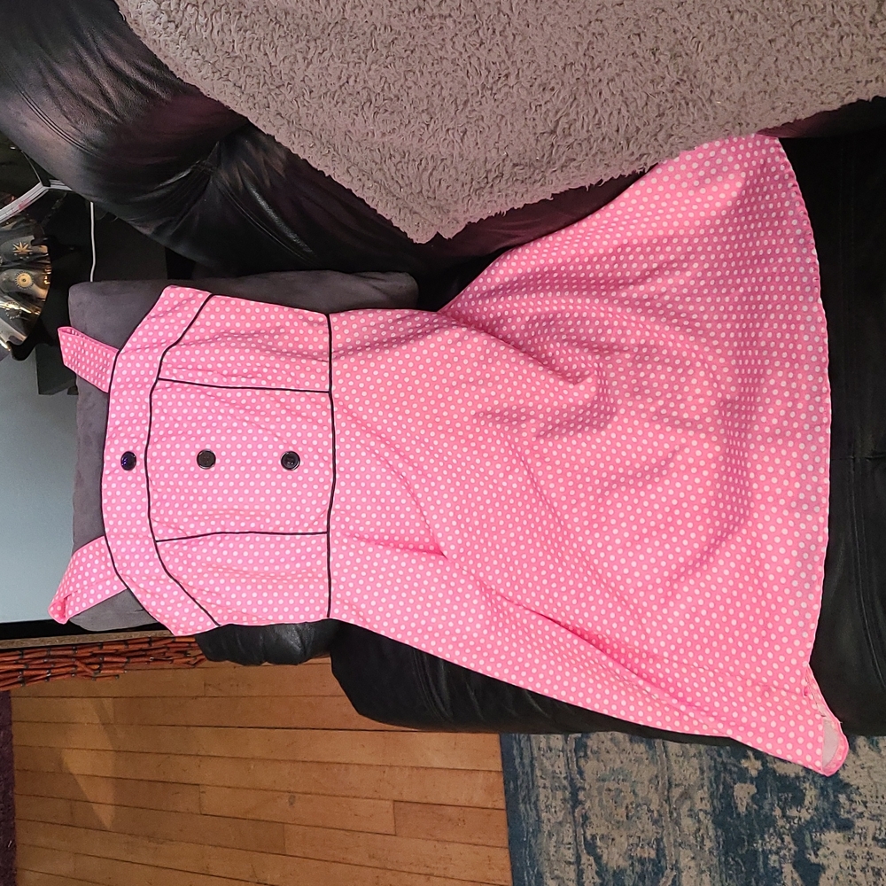 Unbranded Pink w/ white polka dots, black piping & buttonsRetro Rockabilly Dress